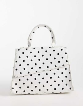 PASQ PASQ diagonal flap clutch purse with crossbody strap in white polka dots