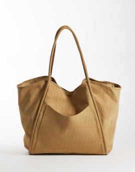 PASQ PASQ faux suede croc oversized tote bag in sand-Neutral
