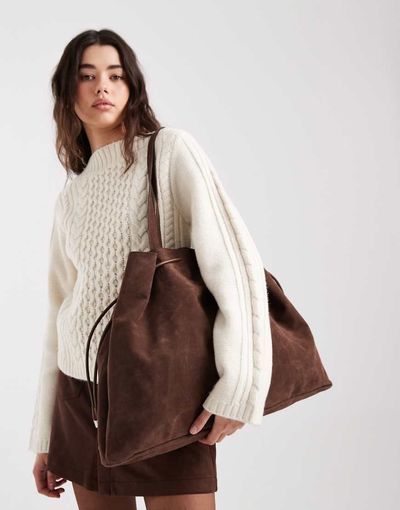 PASQ PASQ faux suede drawstring tote bag in dark brown
