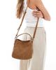PASQ PASQ faux suede mini slouch bag with crossbody strap in cocoa creme-Brown - 4
