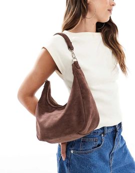 PASQ PASQ faux suede slouch shoulder and crossbody bag in cocoa brown