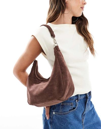 PASQ PASQ faux suede slouch shoulder and crossbody bag in cocoa brown