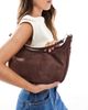 PASQ PASQ faux suede slouch shoulder and crossbody bag in cocoa brown - 2