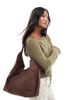 PASQ PASQ faux suede slouchy tote bag with strap detail in brown - 1