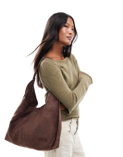 PASQ PASQ faux suede slouchy tote bag with strap detail in brown
