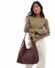 PASQ PASQ faux suede slouchy tote bag with strap detail in brown - 3
