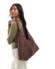 PASQ PASQ faux suede slouchy tote bag with strap detail in brown - 4