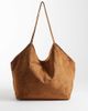 PASQ PASQ faux suede twin strap V-detail tote bag in tan-Brown - 1