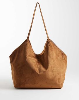 PASQ PASQ faux suede twin strap V-detail tote bag in tan-Brown