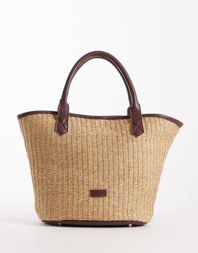 PASQ PASQ medium straw tote with crossbody strap in brown and beige-Neutral