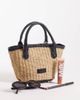 PASQ PASQ mini straw tote bag with crossbody strap in black and beige-Neutral - 2