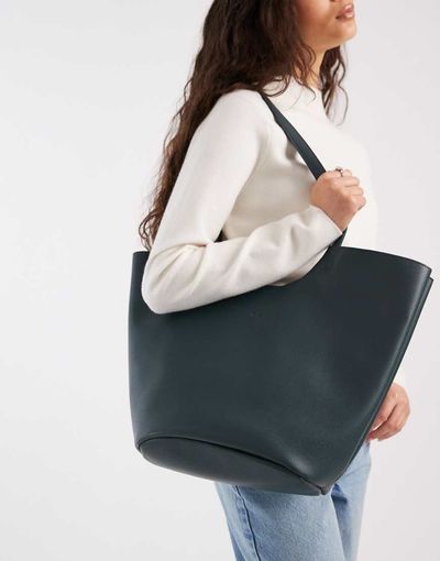 PASQ PASQ scoop detail twin strap tote in dark teal-Blue