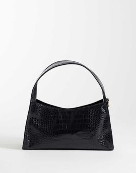 PASQ PASQ shiny faux croc shoulder bag in black