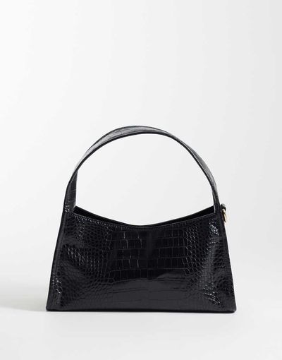 PASQ PASQ shiny faux croc shoulder bag in black