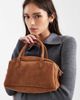 PASQ PASQ small suede bowling bag with crossbody strap in tan-Brown - 1