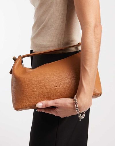 PASQ PASQ soft zip top grab bag with crossbody strap in tan-Brown