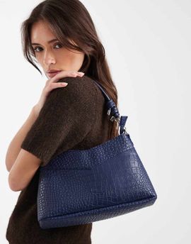 PASQ PASQ v top shoulder bag with crossbody strap in navy croc