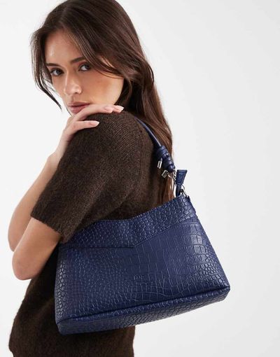 PASQ PASQ v top shoulder bag with crossbody strap in navy croc