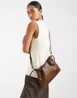 PASQ PASQ woven drawstring crossbody bag in dark brown