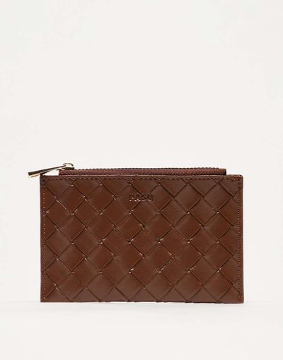 PASQ PASQ woven zip top cardholder in dark brown