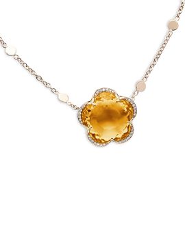 Pasquale Bruni Pasquale Bruni 18K Rose Gold Bon Ton Citrine & Diamond Flower Pendant Necklace, 17.2