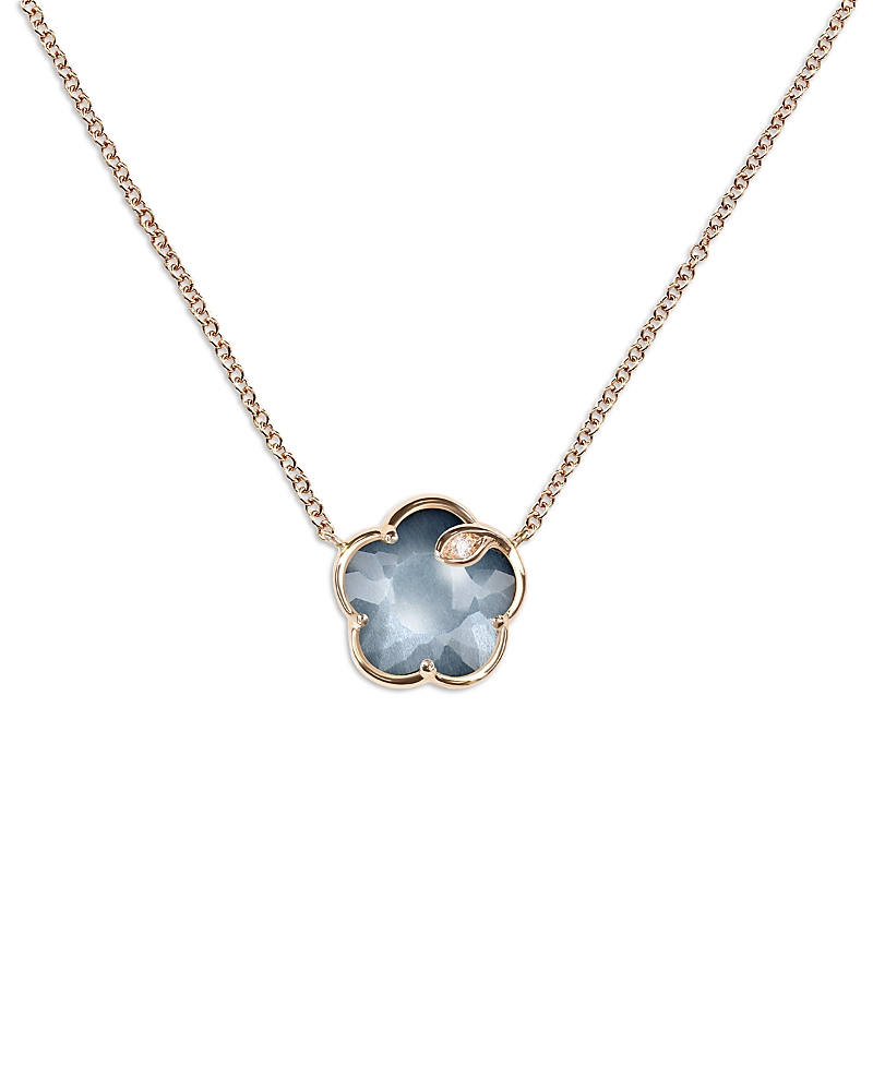 Pasquale Bruni Pasquale Bruni 18K Rose Gold Petit Joli Lunar Night Blue Gem & Diamond Flower Pendant Necklace, 15.75