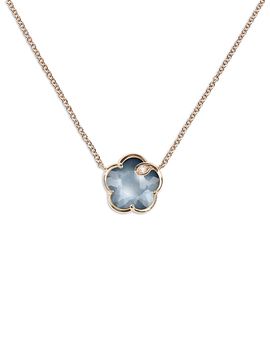 Pasquale Bruni Pasquale Bruni 18K Rose Gold Petit Joli Lunar Night Blue Gem & Diamond Flower Pendant Necklace, 15.75
