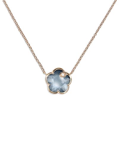 Pasquale Bruni Pasquale Bruni 18K Rose Gold Petit Joli Lunar Night Blue Gem & Diamond Flower Pendant Necklace, 15.75