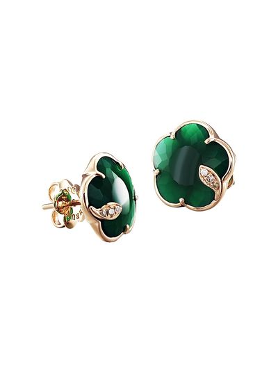 Pasquale Bruni Women's Petit Joli 18K Rose Gold, Green Agate, & Diamond Flower Stud Earrings