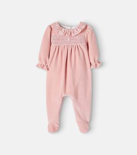 Patachou Patachou Baby shirred cotton-blend velvet onesie
