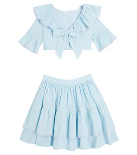 Patachou Patachou Bow-detail poplin shirt and skirt set