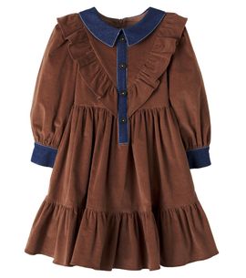 Patachou Patachou Denim-trimmed cotton-blend corduroy dress
