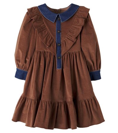 Patachou Patachou Denim-trimmed cotton-blend corduroy dress
