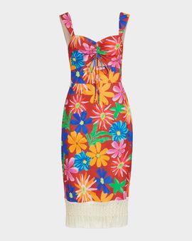 PatBO Aster Fringe Trim Midi Dress