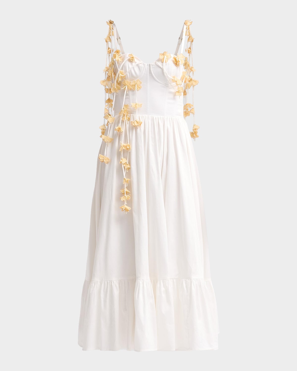 PatBO Floral Appliqué Bustier Midi Dress