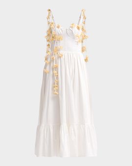 PatBO Floral Appliqué Bustier Midi Dress