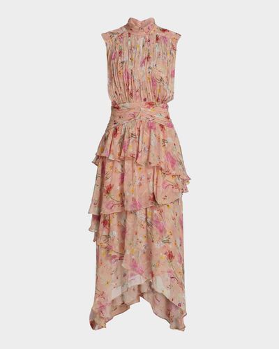 PatBO Lily Ruched Floral A-Line Midi Dress