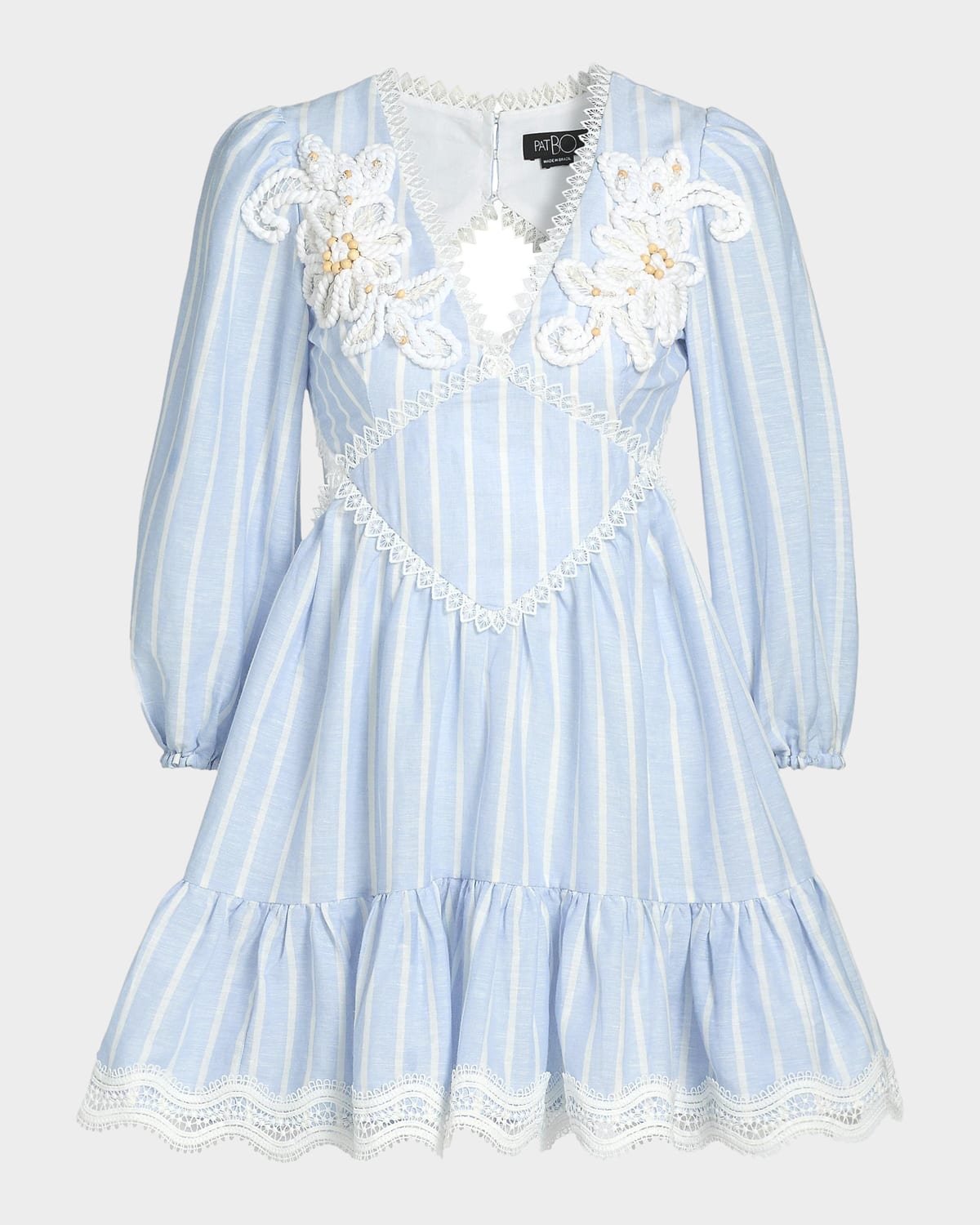 PatBO Marine Striped Lace-Trimmed Mini Dress