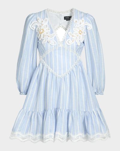 PatBO Marine Striped Lace-Trimmed Mini Dress