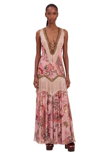 PatBO PatBO Boho Embellished Fringe Gown