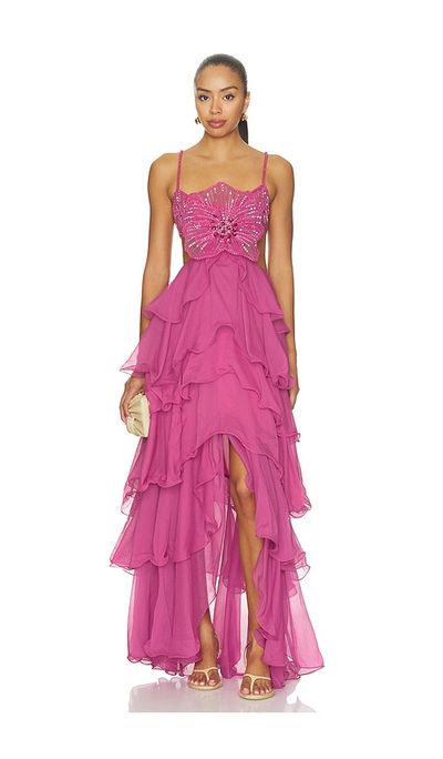 PatBO PatBO Chiffon Carmen Lotus Maxi Dress