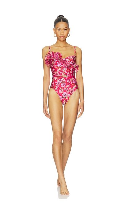 PatBO PatBO Peony Print Lycra Ruffle Bodysuit