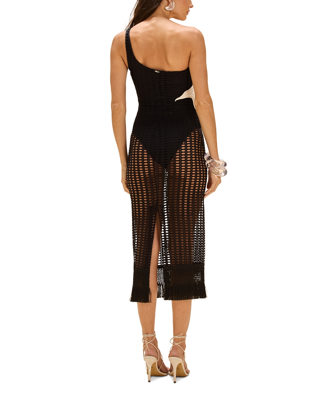 knee length dresses for ladies PatBO: Asymmetric Netted Beach Dress (VEL27724US-100)  Swimwear World