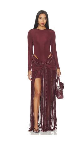 PatBO PatBO Taffeta Tarsila Fringe Maxi Dress