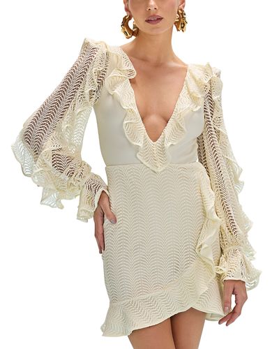 Patbo PatBO Wave Mesh Long Sleeve Mini Dress