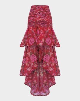 PatBO Peony Floral High-Low Midi Skirt