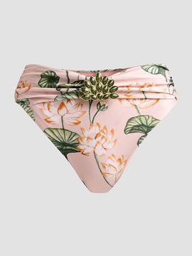 PatBO Women's Beaded Appliqué Lotus High-Waist Bikini Bottom