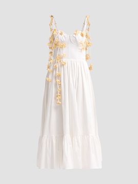 PatBO Women's Floral Applique Tricoline Bustier Midi Dress