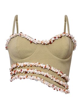 PatBO Women's Jade Asymmetric Embellished Crop Top
