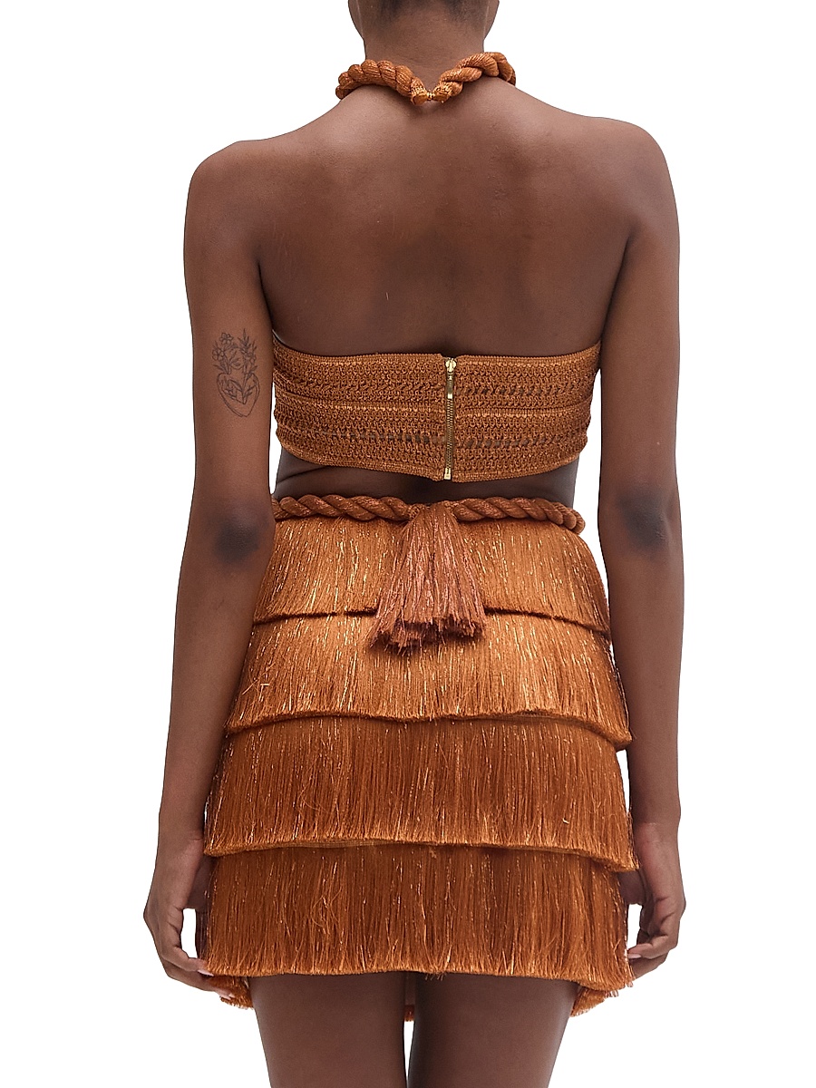 patbo metallic fringe trim mini dress PatBO